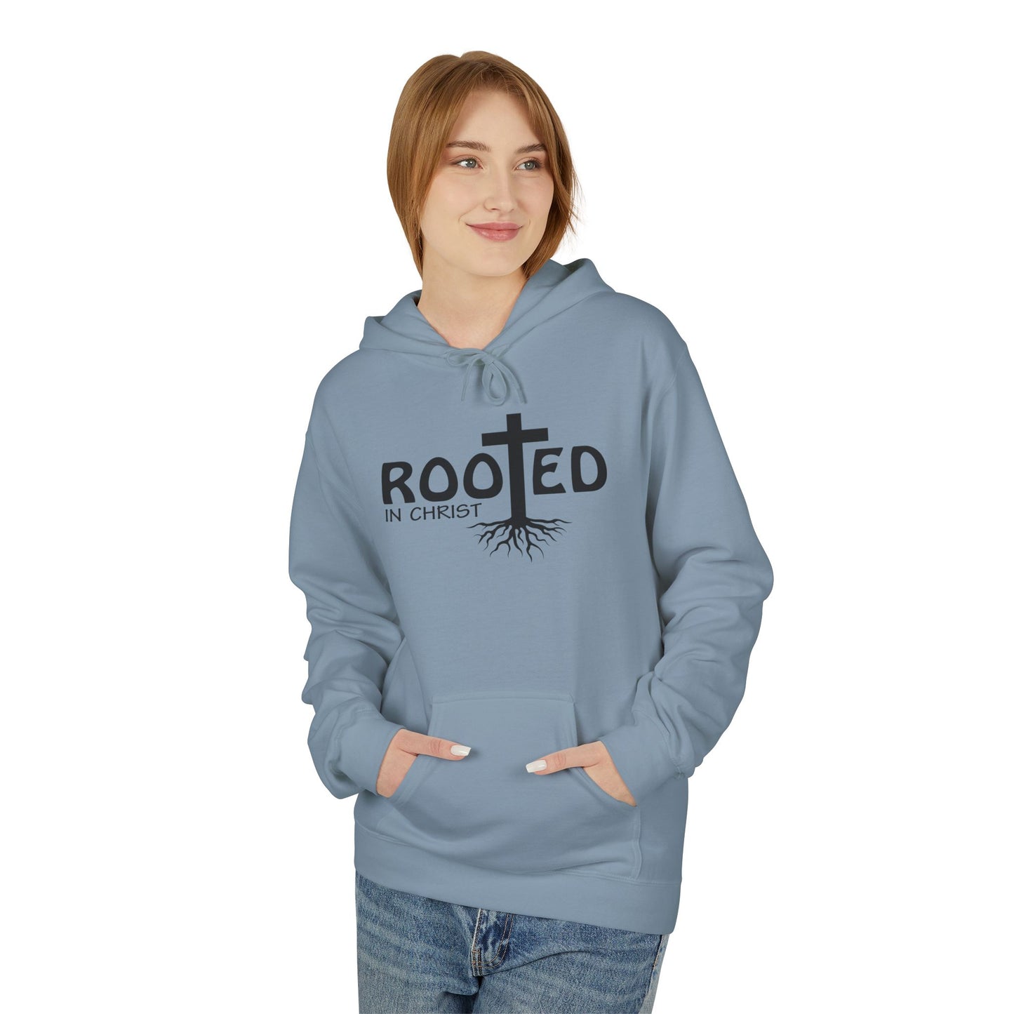 Hoodie - Rooted in Christ Religious Softstyle Fleece