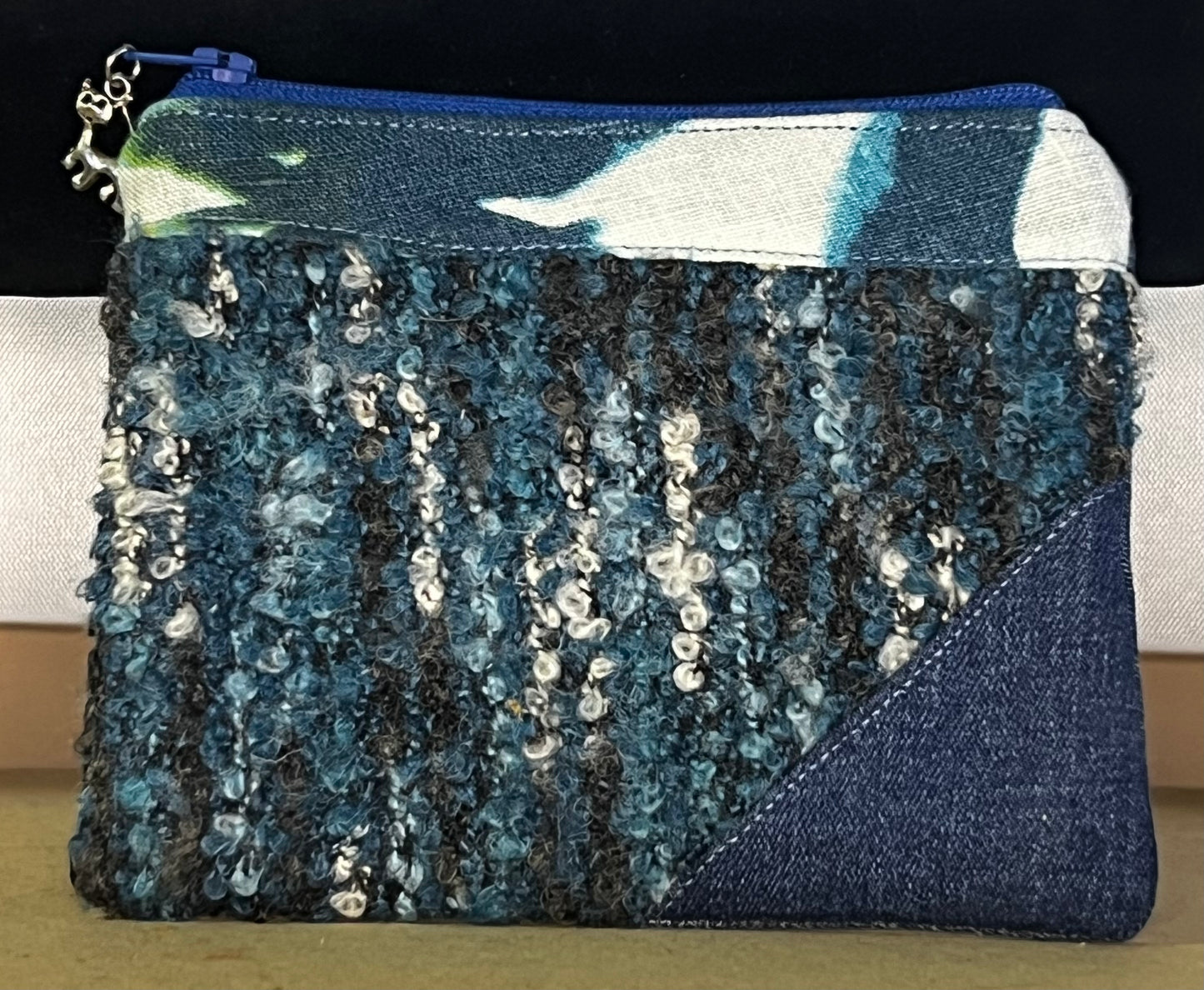 Tri texture denim crossbody with wallet