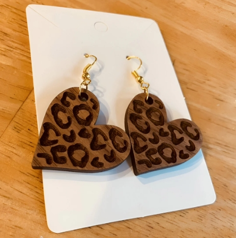 Leopard Print Heart Dangle Earrings