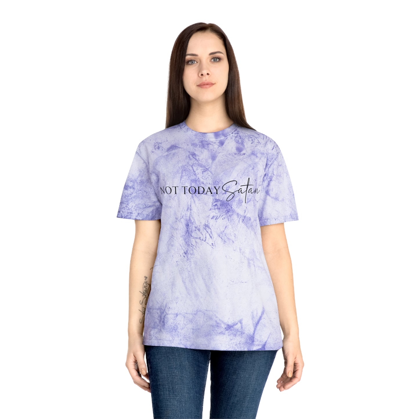 Unisex Color Blast T-Shirt- Not today satan .... Not ever