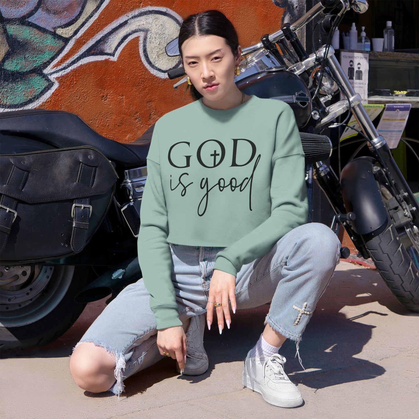 Women's Cropped Sweatshirt- God is good ... All the time
