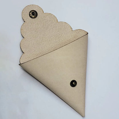 Leather Scalloped Coin Pouch With Pocket