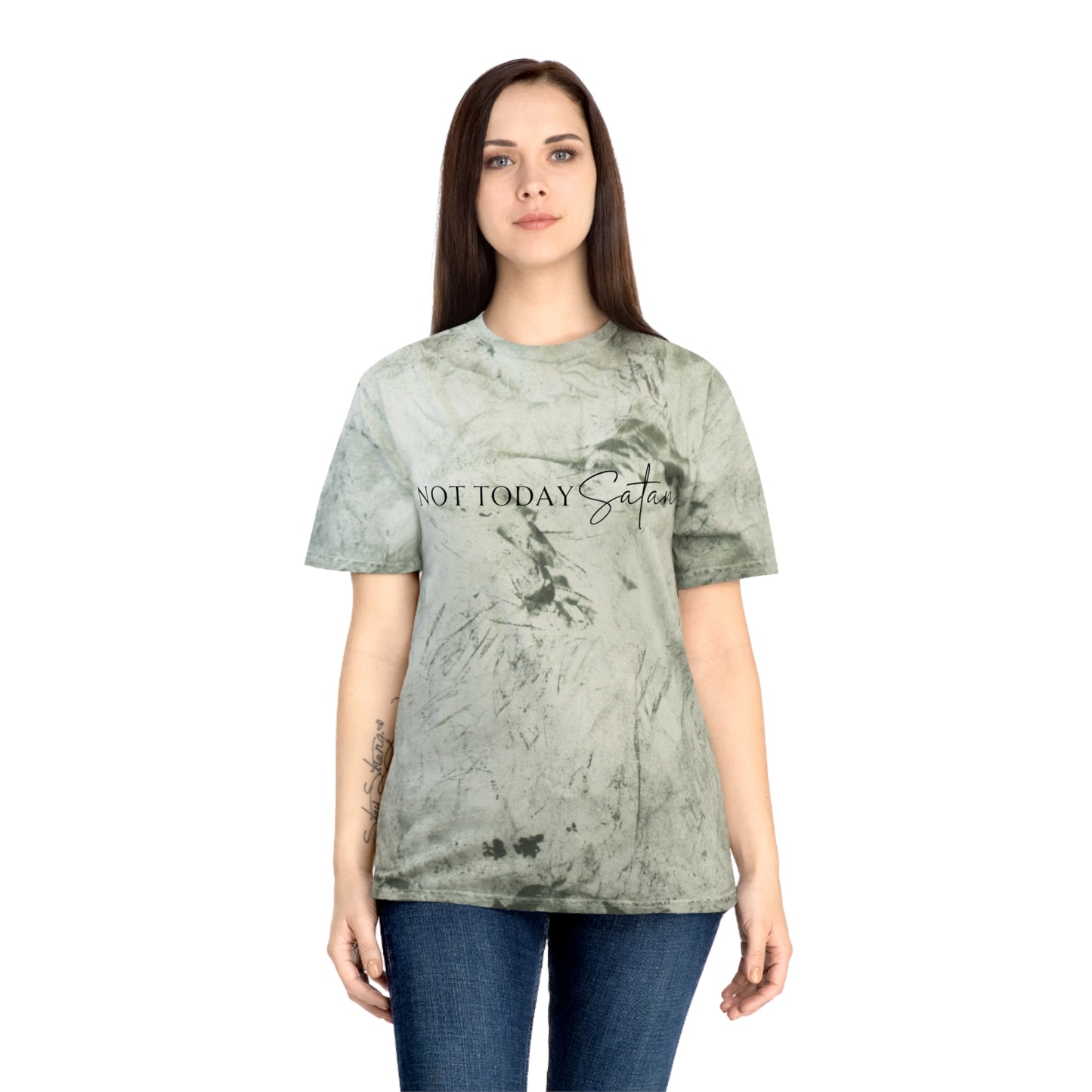 Unisex Color Blast T-Shirt- Not today satan .... Not ever