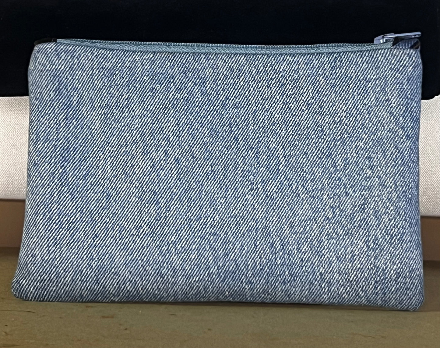 Denim shoulder strap bag. Strap made from men’s dress ties.