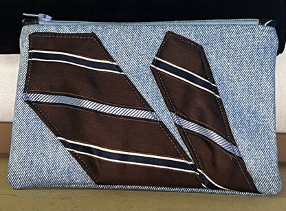 Denim shoulder strap bag. Strap made from men’s dress ties.