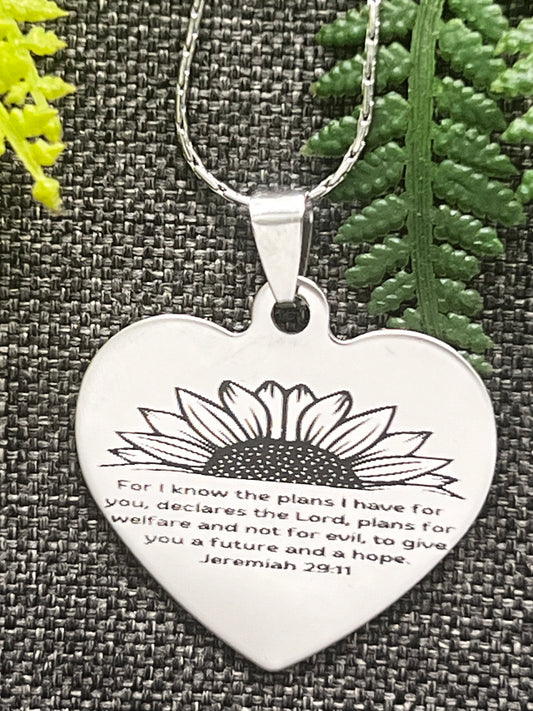 Heart pendent: Jeremiah 29:11…… I know the plans I have for you…..