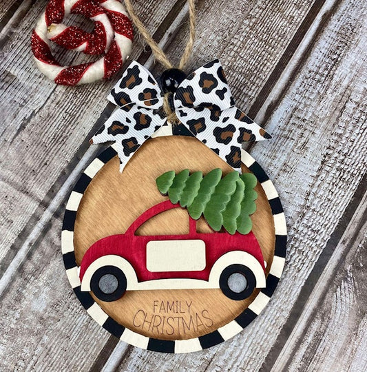 Whimsical Personalizable Family Christmas Car Ornament / Gift Tag / Bag Tag