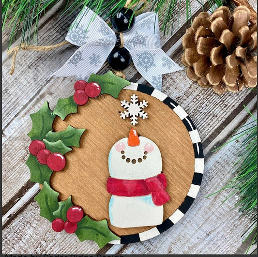 Holly and Checks Snowman Christmas Ornament / Gift Tag Made by Cedar Ridge Design