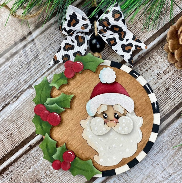 Holly and Checks Santa or Reindeer Christmas Ornament / Gift Tag
