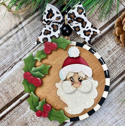 Holly and Checks Santa or Reindeer Christmas Ornament / Gift Tag
