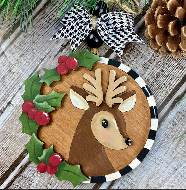 Holly and Checks Santa or Reindeer Christmas Ornament / Gift Tag