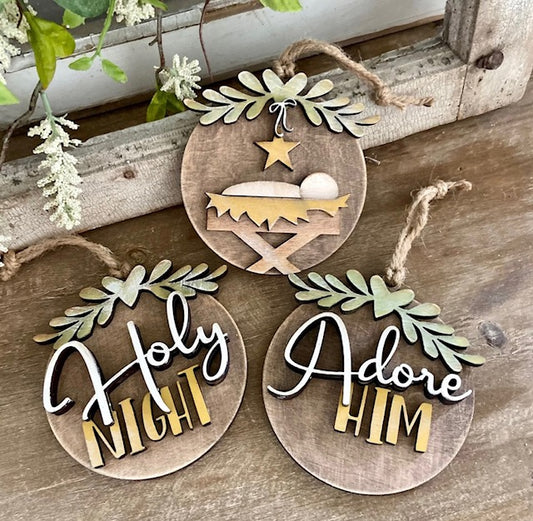 Holy Night | Christmas Baby Jesus | Adore Him Ornament (Set of 3)