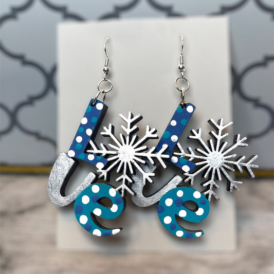 Snowflake Love Christmas Dangle Earrings