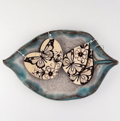 Floral Butterfly Oval Earrings