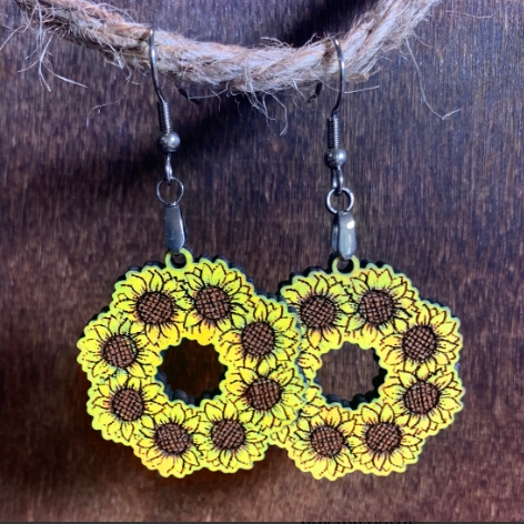 Sunflower Wreath Earrings - Boho Chic Floral Statement Jewelry