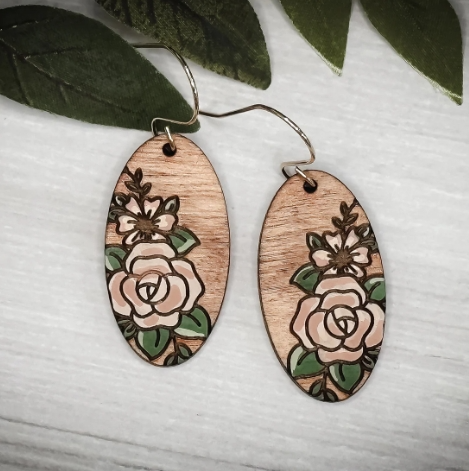 Oval Rose Dangle Earrings