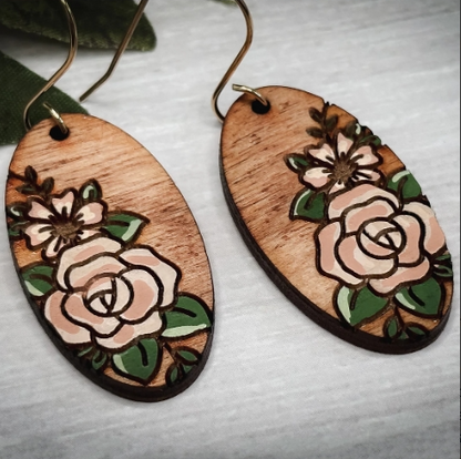 Oval Rose Dangle Earrings