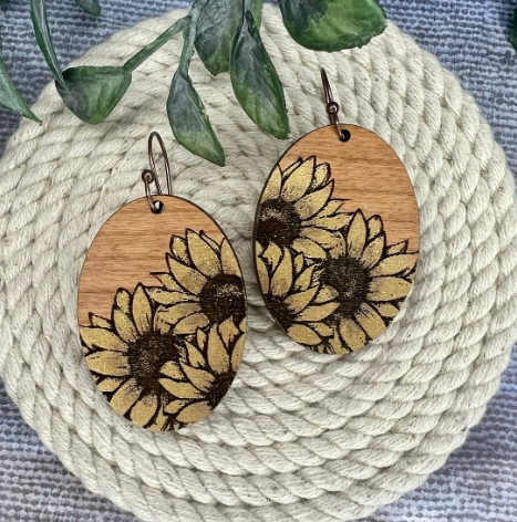 Sunflower Oval Dangle Earrings
