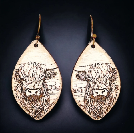 Rustic Highland Cow Earrings