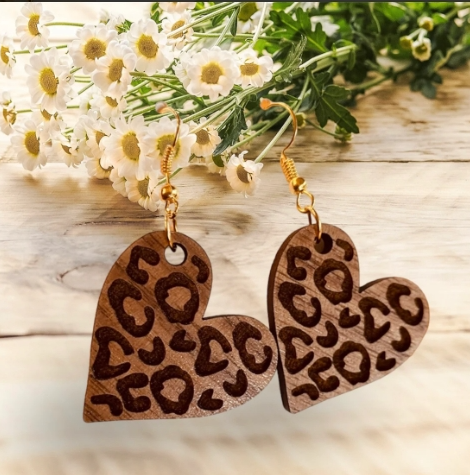 Leopard Print Heart Dangle Earrings