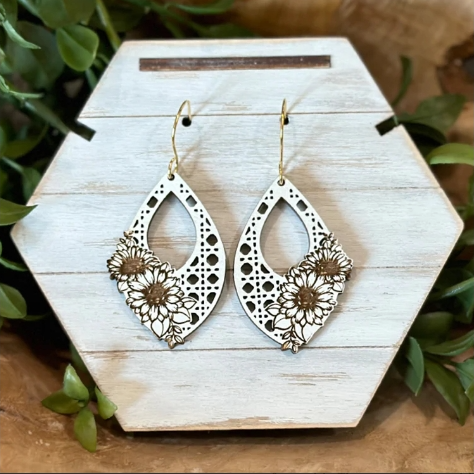 Sunflower Boho Rattan Earrings