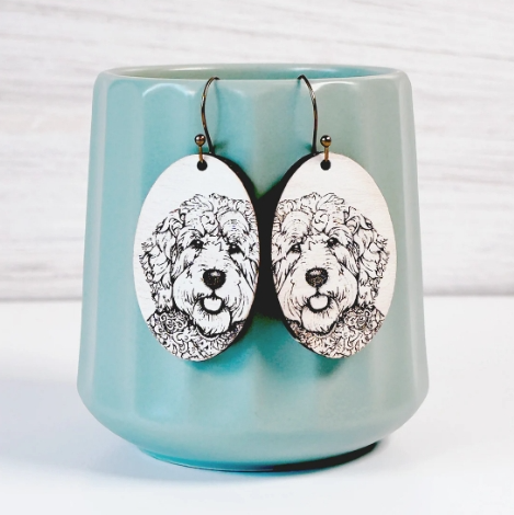 Golden Doodle Dog Dangle Earrings