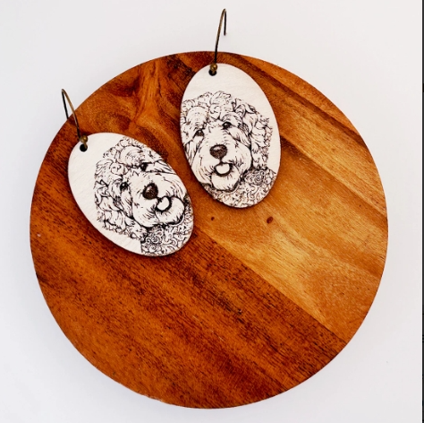 Golden Doodle Dog Dangle Earrings